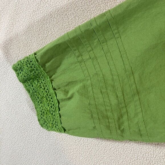 Susan Graver Blouse 1X Green Button Up Pintuck Lace Long Sleeve Collared - Picture 6 of 10
